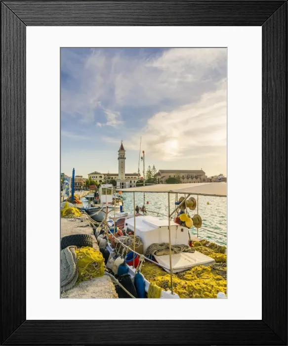 Framed Print : Boats in Zante Town and the Church of Agios Dionysios and Strofades Monastery in the background, , Zakynthos, Zante, Ionian Islands, Greece Framed Print : Boats in Zante Town and the Church of Agios Dionysios and Strofades Monastery in the background, , Zakynthos, Zante, Ionian Islands, Greece
