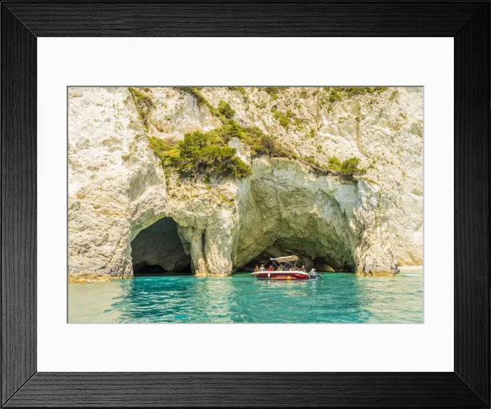Framed Print : Boat by the Blue caves, Zakynthos, Zante, Ionian Islands, Greece Framed Print : Boat by the Blue caves, Zakynthos, Zante, Ionian Islands, Greece