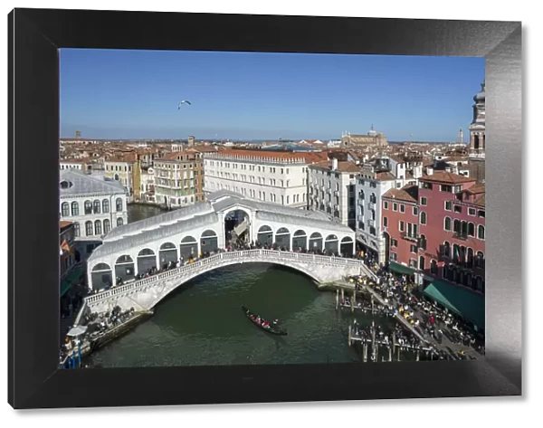 Italy, Veneto, Venice, Aerial view of Grand Canal and Rialto Bridge
