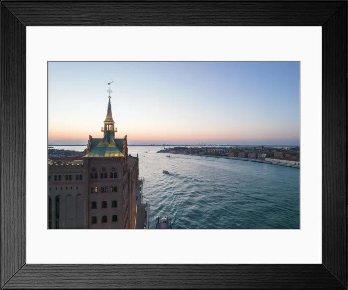 Framed Print : The Hilton Molino Stucky, Aerial View of Ciudecca Canal at dusk, Venice, Veneto, Italy Framed Print : The Hilton Molino Stucky, Aerial View of Ciudecca Canal at dusk, Venice, Veneto, Italy