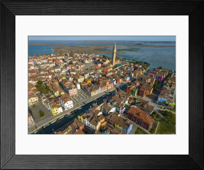 Framed Print : Aerial view of Burano, Venice, Veneto, Italy, Europe