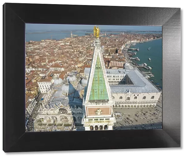 Aerial view of St Marks square, Doges Palace and St Marks Basilica, Venice, Veneto, Italy, Europe