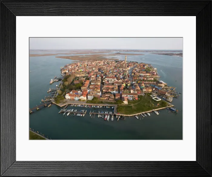 Framed Print : Aerial view of Burano, Venice, Veneto, Italy, Europe Framed Print : Aerial view of Burano, Venice, Veneto, Italy, Europe