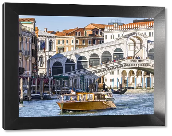 Venice, Veneto, Italy. Rialto bridge, Grand Canal and boats