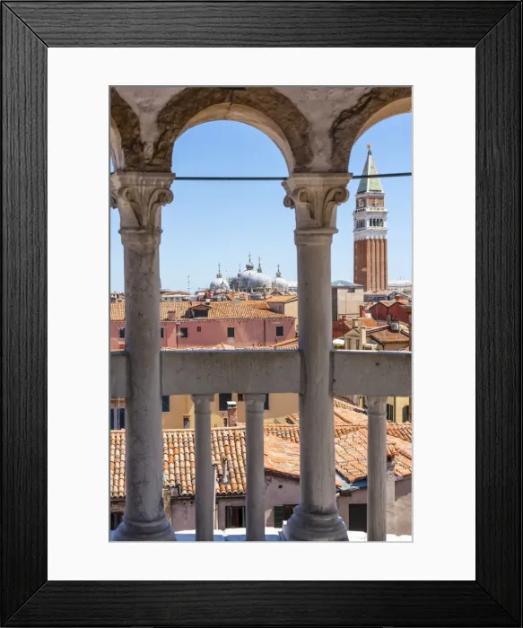 Framed Print : Venice, Veneto, Italy. Palazzo Contarini del Bovolo staircase, st Mark tower on background Framed Print : Venice, Veneto, Italy. Palazzo Contarini del Bovolo staircase, st Mark tower on background