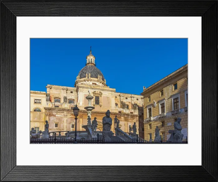 Framed Print : Europe, Italy, Sicily. Palermo. Piazza Pretoria with the Praetoria Fountain and the church Santa Caterina