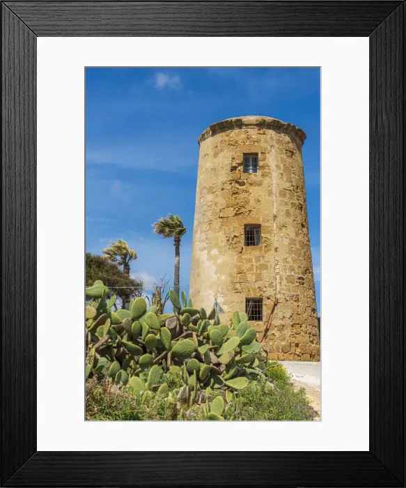 Framed Print : europe, Italy, Sicily. Torre Saurella (or Sorella), ancient watchtower of Torretta Granitola