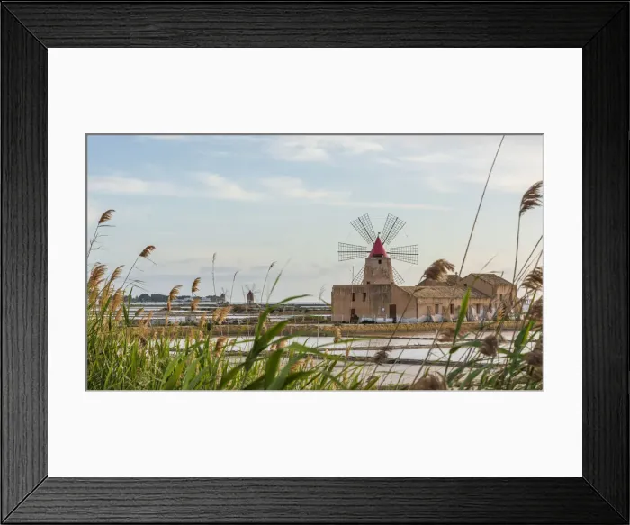 Framed Print : europe, Italy, Sicily. Marsala the salt flats with the ancient wind mill Framed Print : europe, Italy, Sicily. Marsala the salt flats with the ancient wind mill