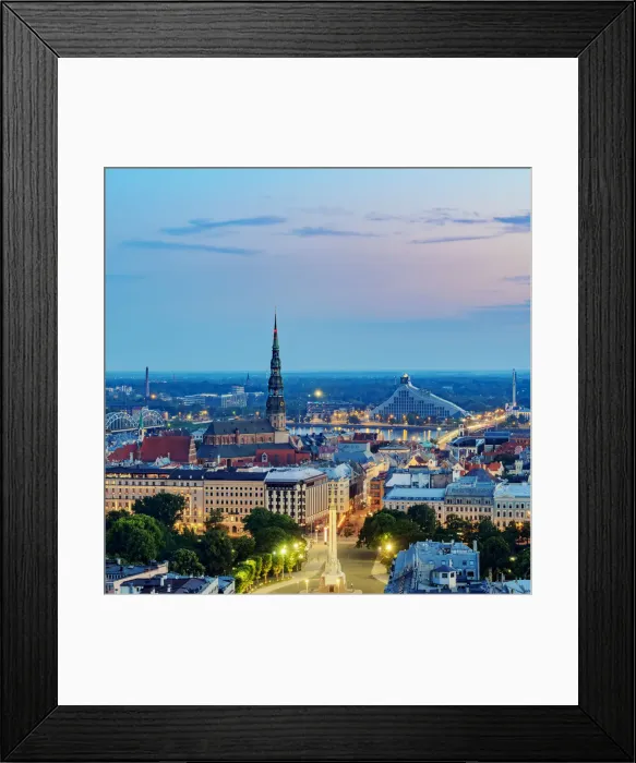 Framed Print : Old Town Skyline at dusk, elevated view, Riga, Latvia Framed Print : Old Town Skyline at dusk, elevated view, Riga, Latvia