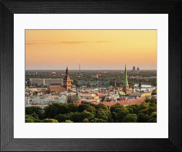 Framed Print : Old Town Skyline at sunset, elevated view, Riga, Latvia Framed Print : Old Town Skyline at sunset, elevated view, Riga, Latvia