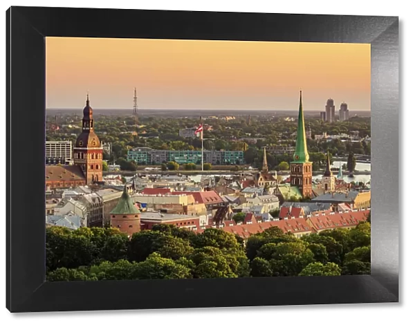 Old Town Skyline at sunset, elevated view, Riga, Latvia