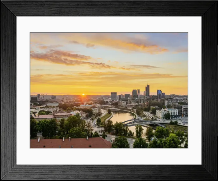 Framed Print : View over Neris River towards Snipiskes, New City Centre, sunset, Vilnius, Lithuania Framed Print : View over Neris River towards Snipiskes, New City Centre, sunset, Vilnius, Lithuania
