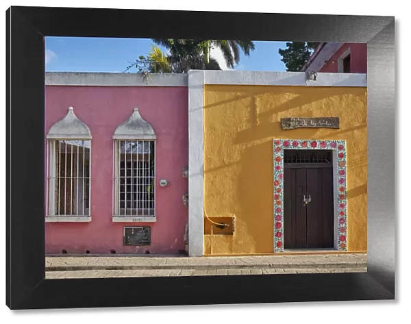Colorful colonial houses on the 'Calzada de los Frailes'street, Valladolid, Yucatan, Mexico