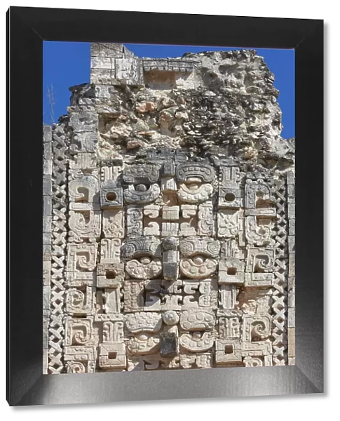 Detail of a sculpture inside the ancient Mayan town of Uxmal, Yucatan, Mexico. The ruins of Uxmal have been declared a UNESCO World Heritage Site in 1996