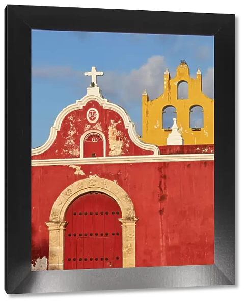 A colorful detail of the Museum of Sacred Art beside the Campeche Cathedral, Yucatan, Mexico