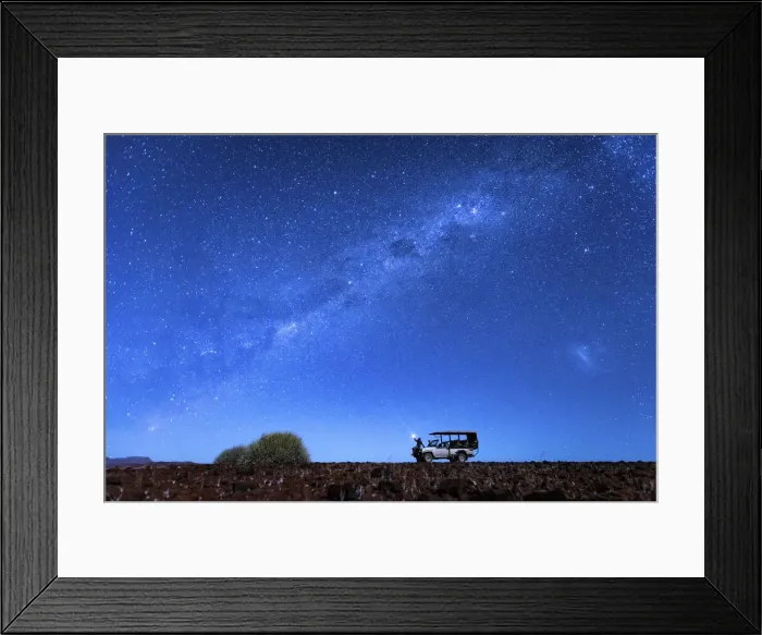 Framed Print : Night Sky with stars and person, Skeleton Coast National Park, Namibia Framed Print : Night Sky with stars and person, Skeleton Coast National Park, Namibia
