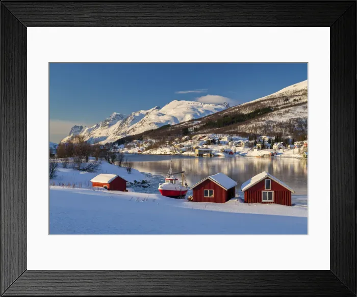 Framed Print : Kaldfjord Harbour in Winter, Kavaloya Island, Tromso, Norway Framed Print : Kaldfjord Harbour in Winter, Kavaloya Island, Tromso, Norway