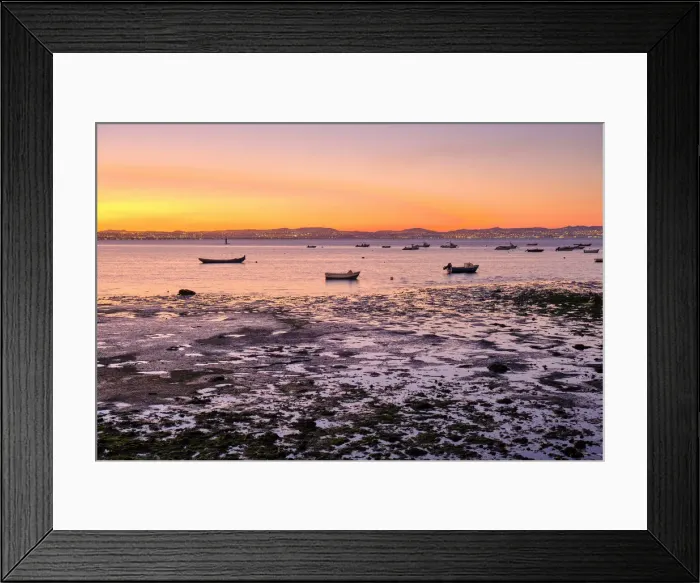 Framed Print : Tagus river at low tide. On the other bank of the river is the city of Lisbon. Alcochete, Portugal