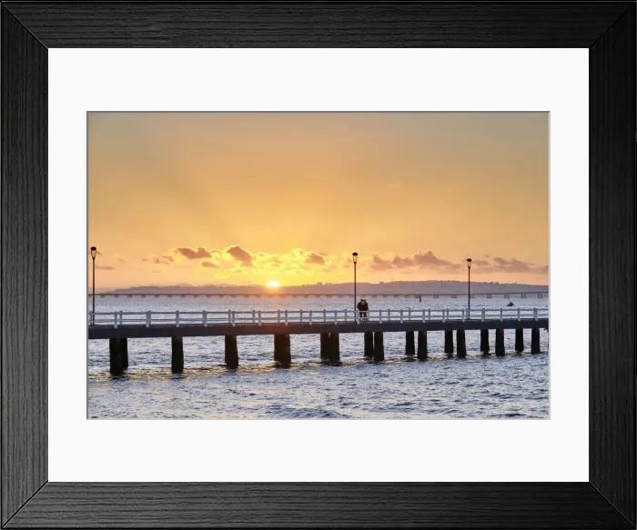 Framed Print : Jetty on Tagus river at sunset. Alcochete, Portugal