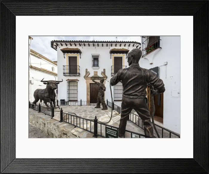 Framed Print : Spain, Anadalusia, Cadiz, Grazalema, Bull sculpture in Calle las Piedras