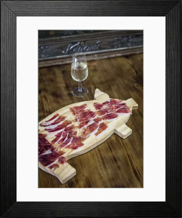 Framed Print : Spain, Anadalusia, Malaga, Ronda, Jabugo ham with Manzanilla wine Framed Print : Spain, Anadalusia, Malaga, Ronda, Jabugo ham with Manzanilla wine