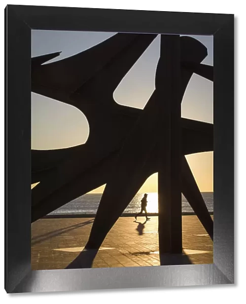 Spain, Catalonia, Barcelona, Barceloneta, The Homage to Swimming sculpture on the Barceloneta beach