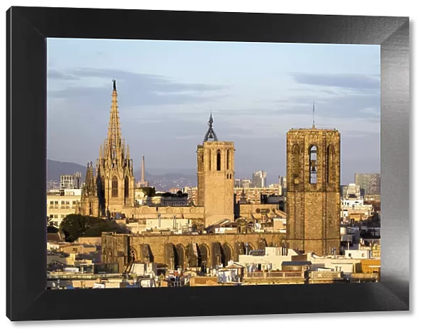 Spain, Catalonia, Barcelona, Raval, panoramic view of the Cathedral from Montjuic
