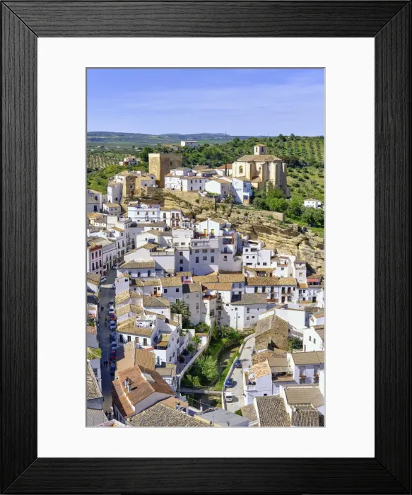 Framed Print : Setenil de las Bodegas with the medieval castle and the church at the hilltop, Andalucia. Spain Framed Print : Setenil de las Bodegas with the medieval castle and the church at the hilltop, Andalucia. Spain