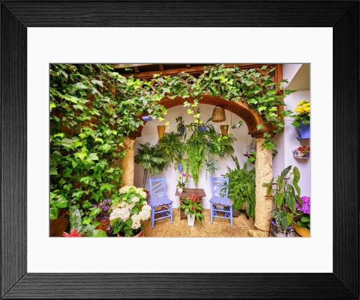 Framed Print : A traditional Patio of Cordoba, a courtyard full of flowers and freshness. San Basilio, Alcazar Viejo. Andalucia, Spain Framed Print : A traditional Patio of Cordoba, a courtyard full of flowers and freshness. San Basilio, Alcazar Viejo. Andalucia, Spain