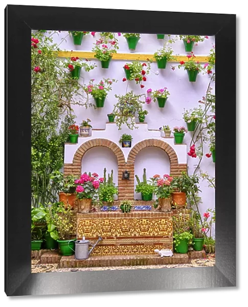 The fountain, source of water, wellness and freshness in the Patios of Cordoba. Andalucia, Spain