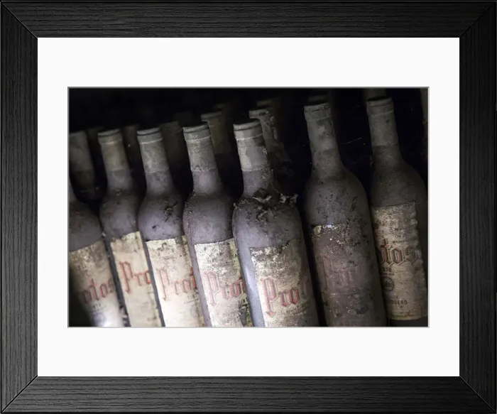Framed Print : Spain, Castile and Leon, Valladolid, Penafiel, Old bottles of at the Protos winery Framed Print : Spain, Castile and Leon, Valladolid, Penafiel, Old bottles of at the Protos winery