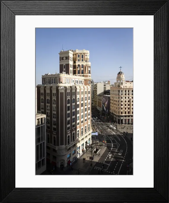 Framed Print : Spain, Madrid, Gran Via, View from the terrace of Hotel Room Mate Macarena Framed Print : Spain, Madrid, Gran Via, View from the terrace of Hotel Room Mate Macarena