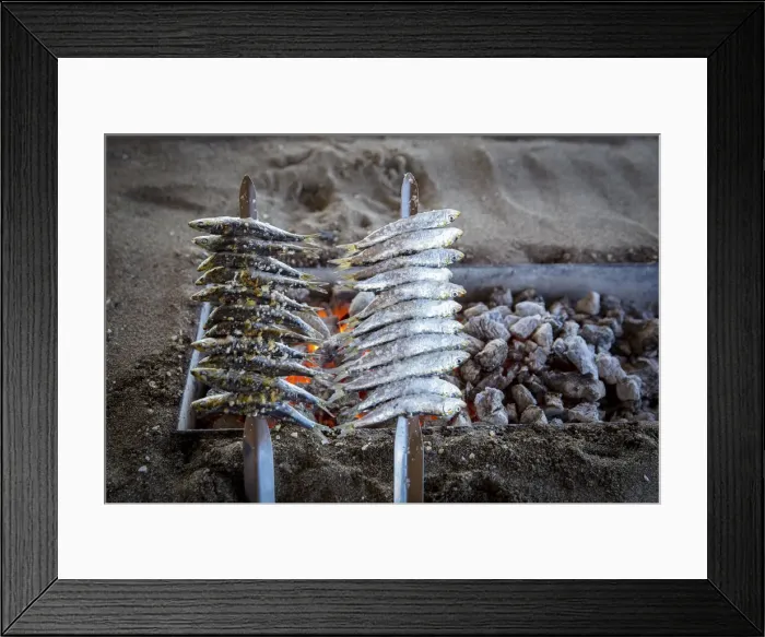 Framed Print : Spain, Andalusia, Malaga, Torremolinos, Sardine skewer at the chiringuito El Sardina Framed Print : Spain, Andalusia, Malaga, Torremolinos, Sardine skewer at the chiringuito El Sardina