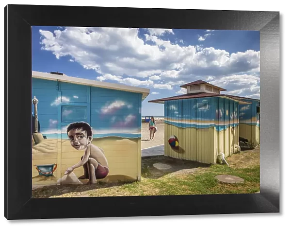 Spain, Andalusia, Malaga, El Palo, Bathing-huts on the beach of El Palo district