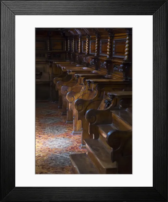 Framed Print : Spain, Castile and Leon, Burgos, La Vid, Detail of the choir