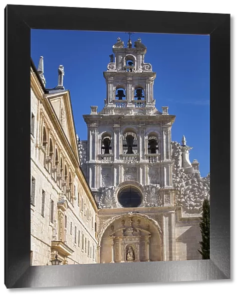 Spain, Castile and Leon, Burgos, La Vid, Architectural details of the facade of the Monastery