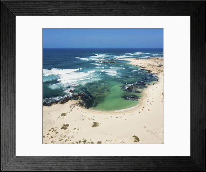 Framed Print : Spain, Canary Islands, Fuerteventura, Playa de El Cotillo, Elevated view of El Cotillo beach Framed Print : Spain, Canary Islands, Fuerteventura, Playa de El Cotillo, Elevated view of El Cotillo beach