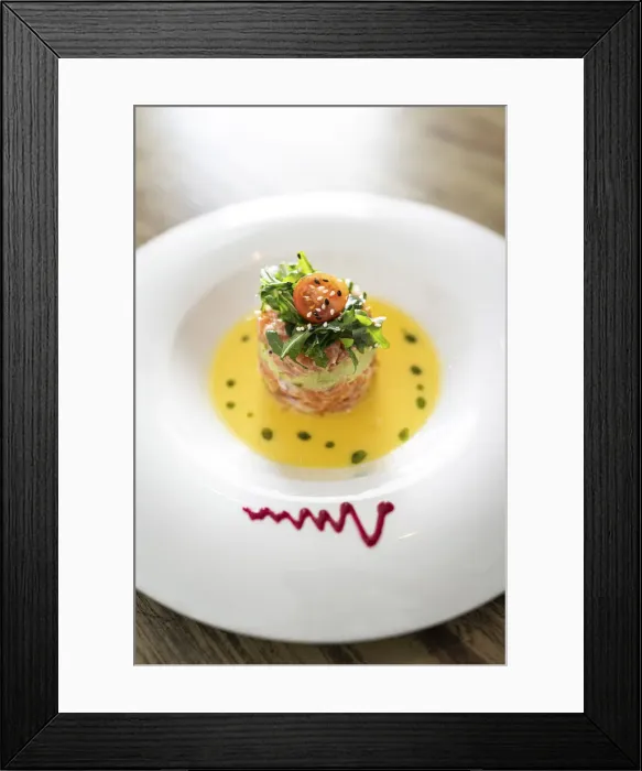 Framed Print : Spain, Canary Islands, Fuerteventura, El Cotillo, Salmon tartar at Olivo Corso restaurant Framed Print : Spain, Canary Islands, Fuerteventura, El Cotillo, Salmon tartar at Olivo Corso restaurant