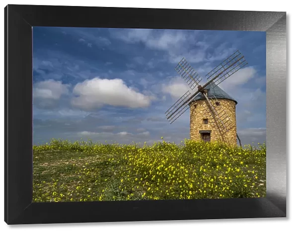 Windmill in a scenic spring landscape, Belmonte, Castilla-La Mancha, Spain