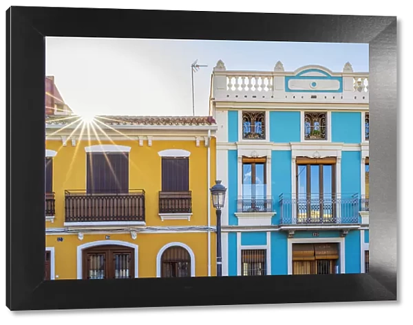 Colourful facades of traditional houses in El Cabanyal neighbourhood, Valencia, Valencian Community, Spain