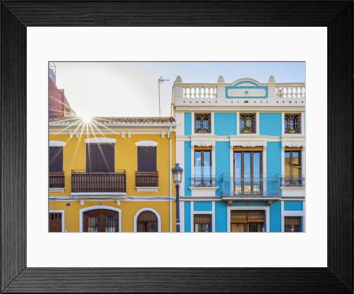 Framed Print : Colourful facades of traditional houses in El Cabanyal neighbourhood, Valencia, Valencian Community, Spain Framed Print : Colourful facades of traditional houses in El Cabanyal neighbourhood, Valencia, Valencian Community, Spain