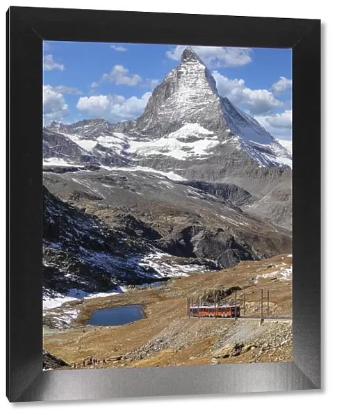 Gornergratbahn cog railway, view of Matterhorn Peak (4478m), Swiss Alps, Zermatt, Valais, Switzerland