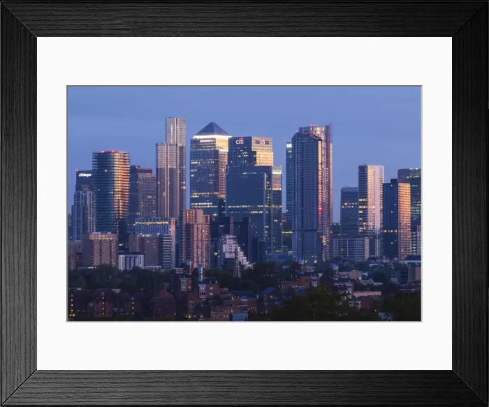 Framed Print : England, London, Greenwich, View of Docklands Skyline from Greenwich Park Framed Print : England, London, Greenwich, View of Docklands Skyline from Greenwich Park
