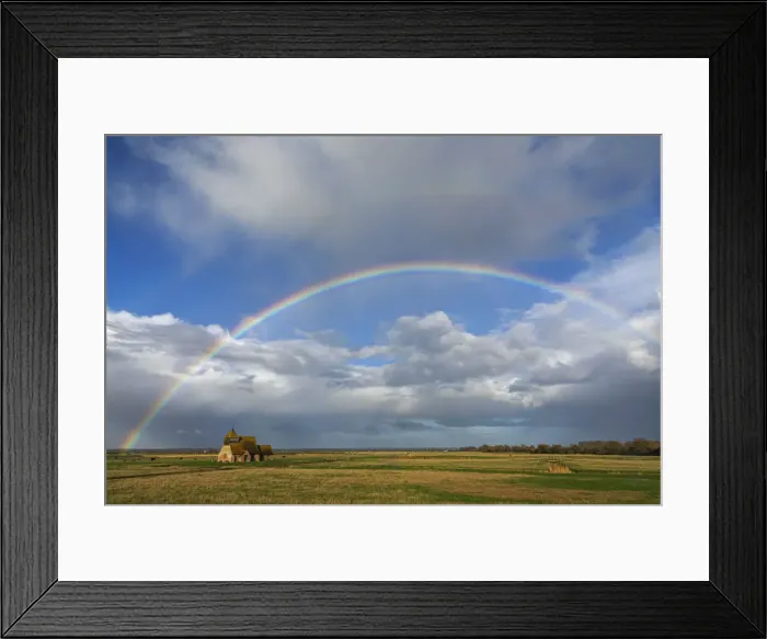 Framed Print : England, Kent, Romney Marsh, Fairfield, St. Thomas Becket Church and Rainbow Framed Print : England, Kent, Romney Marsh, Fairfield, St. Thomas Becket Church and Rainbow