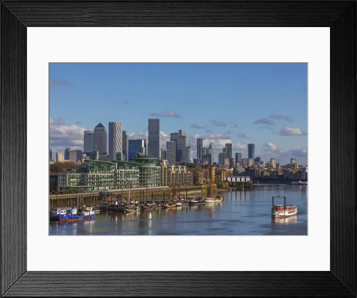 Framed Print : England, London, Docklands, River Thames and Canary Wharf Skyline Framed Print : England, London, Docklands, River Thames and Canary Wharf Skyline