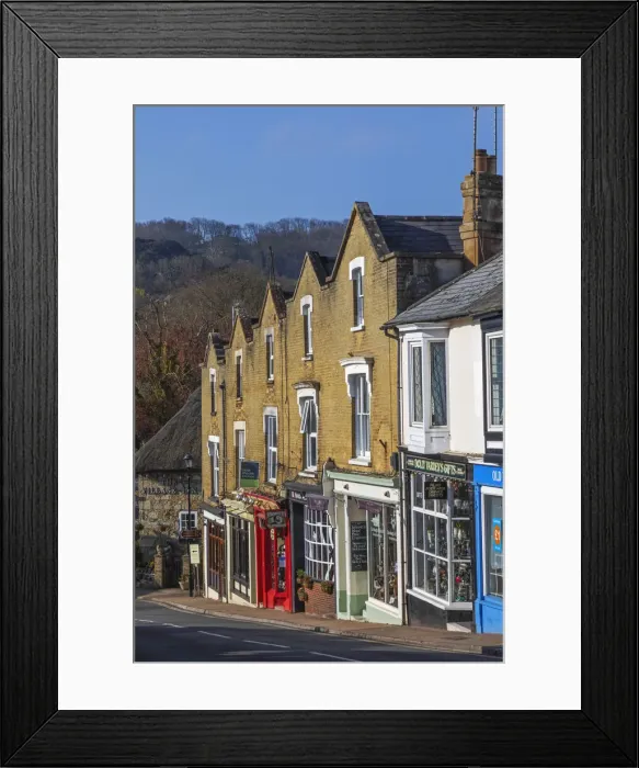 Framed Print : England, Isle of Wight, Shanklin Old Village, Row of Shops and Empty Road Framed Print : England, Isle of Wight, Shanklin Old Village, Row of Shops and Empty Road