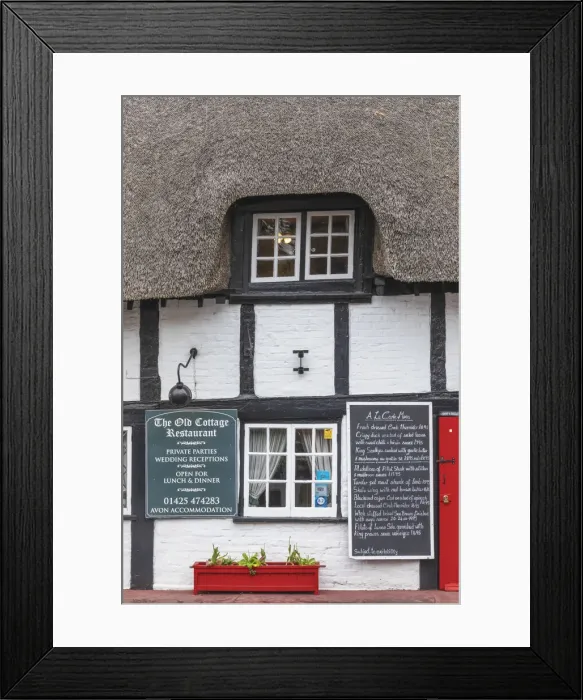 Framed Print : England, Hampshire, New Forest, Ringwood, 14th century Thatched Timbered Building now The Old Cottage Restaurant Framed Print : England, Hampshire, New Forest, Ringwood, 14th century Thatched Timbered Building now The Old Cottage Restaurant