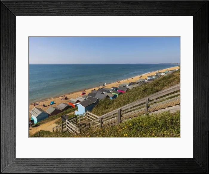 Framed Print : England, Hampshire, The New Forest, Milford-on-sea, The Beach and Colourful Beach Huts