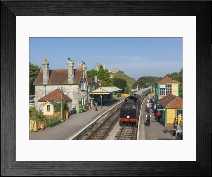 Framed Print : England, Dorset, Isle of Purbeck, Corfe Castle, The Historic Railway Station and Steam Train Framed Print : England, Dorset, Isle of Purbeck, Corfe Castle, The Historic Railway Station and Steam Train