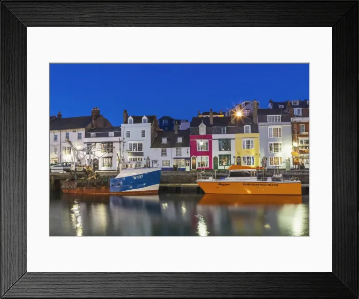Framed Print : England, Dorset, Weymouth, Weymouth Harbour at Night Framed Print : England, Dorset, Weymouth, Weymouth Harbour at Night